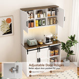 KEIKI Farmhouse Bar Cabinet with Sliding Barn Door, 72" Tall Kitchen Pantry Storage Cabinet with Drawer, Wine Bottle Rack, Storage Shelves, Hutch Buffet Cabinet with Charging Station and LED Light KEIKI