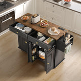 ONBRILL 58" Mobile Kitchen Island, Kitchen Island Cart with Power Outlet, Island Table for Kitchen, Home Bar Carts with Storage, Kitchen Rolling Island with Spice Rack & Towel Rack & Knife Holder ONBRILL