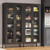 CBNTKI 71" Kitchen Pantry Cabinet,Tall Storage Cabinet with Glass Doors and LED Light,Glass Display Cabinet Black Cabinet for Dinning Room,Living Room,Kitchen,Entryway CBNTKI