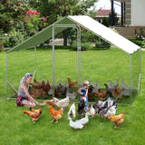 Outdoor Metal Chicken Coop & Run - 9.8x6.5FT Galvanized Steel Walk-in Poultry Cage with Waterproof Anti-UV Cover for Backyard, Garden, Farm (Chickens/Ducks/Rabbits) GAOMON