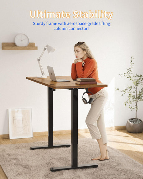 YIHAYO Adjustable Standing Desk, Electric Desk, 48 x 24 Inches Stand Up Desk with Splice Board, Adjustable Height Desk, Computer Desk for Home Office, Black Frame/Rustic Brown Top YIHAYO