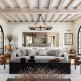 Wellmet Rustic Chandelier, Wood Painted Chandelier, 8-Light Farmhouse Wagon Wheel Chandelier for Living Room, Dining Room, Bedroom, Corridor, Hallway, Entryway Wellmet