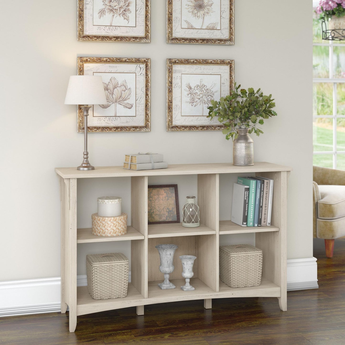 Bush Furniture Salinas Antique White 6 Cube Organizer Bookcase - WoodArtSupply