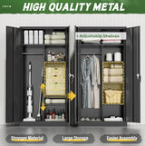 Greenvelly Metal Wardrobe Closet with Doors and Shelves,72" Black Armoire Wardrobe Closet for Hanging Clothes for Office, Home, School, Employee,Gym Greenvelly