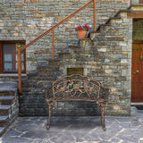 VINGLI 38.5" Patio Park Garden Outdoor Metal Rose Bench,Cast Iron Cast Aluminium Frame Antique Finish Chair,Accented Lawn Front Porch Path Yard Decor Deck Furniture for 2 Person Seat（Bronze VINGLI