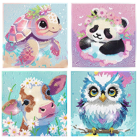 FQOVKYN 4 Packs 5D Cartoon Diamond Art Kits for Kids, Cute Animals DIY Diamond Arts Mosaic Kits for Adults Beginner, Full Round Drill Gem Art for Home Wall Decor Kids Present 6X6 inch FQOVKYN