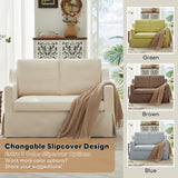 Tbfit 51" Loveseat Couch, Slipcovered Sofa, Small Sofas with Removable Cover, Pocket Spring Cushion, Mini Couches, Living Room Furniture for Home, Apartment, Farmhouse, Beige Tbfit