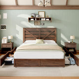 AMERLIFE Full Size Farmhouse Bed Frame with 4 Drawers, Wooden Storage Bed Frame with Headboard and Heavy Duty Metal Slats, Noisy Free, Easy Assemble, Rusric Brown AMERLIFE