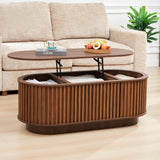 CHILILTDUS Oval Lift Top Coffee Table with Storage, 43.3”Mid Century Modern Center Table with Hidden Compartment, Fluted Wooden Lift Tabletop Dining Tables for Living Room Apartment Home Office,Walnut CHILILTDUS