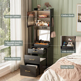 NUNU LAB Small Vanity Desk with Mirror and Lights, 3 in 1 Tall Makeup Vanity Set with Charging Station, Compact Mini Corner Vanity Set Dressing Table for Bedroom Checkroom NUNU LAB