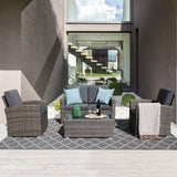 JOIVI Patio Furniture Set, All-Weather Outdoor U-Shaped Patio Conversation Set, 4 Piece PE Rattan Wicker Small Sectional Patio Sofa Set with Tempered Glass Coffee Table, Dark Gray JOIVI