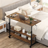 Height Adjustable Standing Desk with Power Outlets, 39" Manual Stand Up Desk with Storage Shelves Small Mobile Rolling Computer Desk Portable Laptop Table with Wheels for Home Office, Rustic armocity