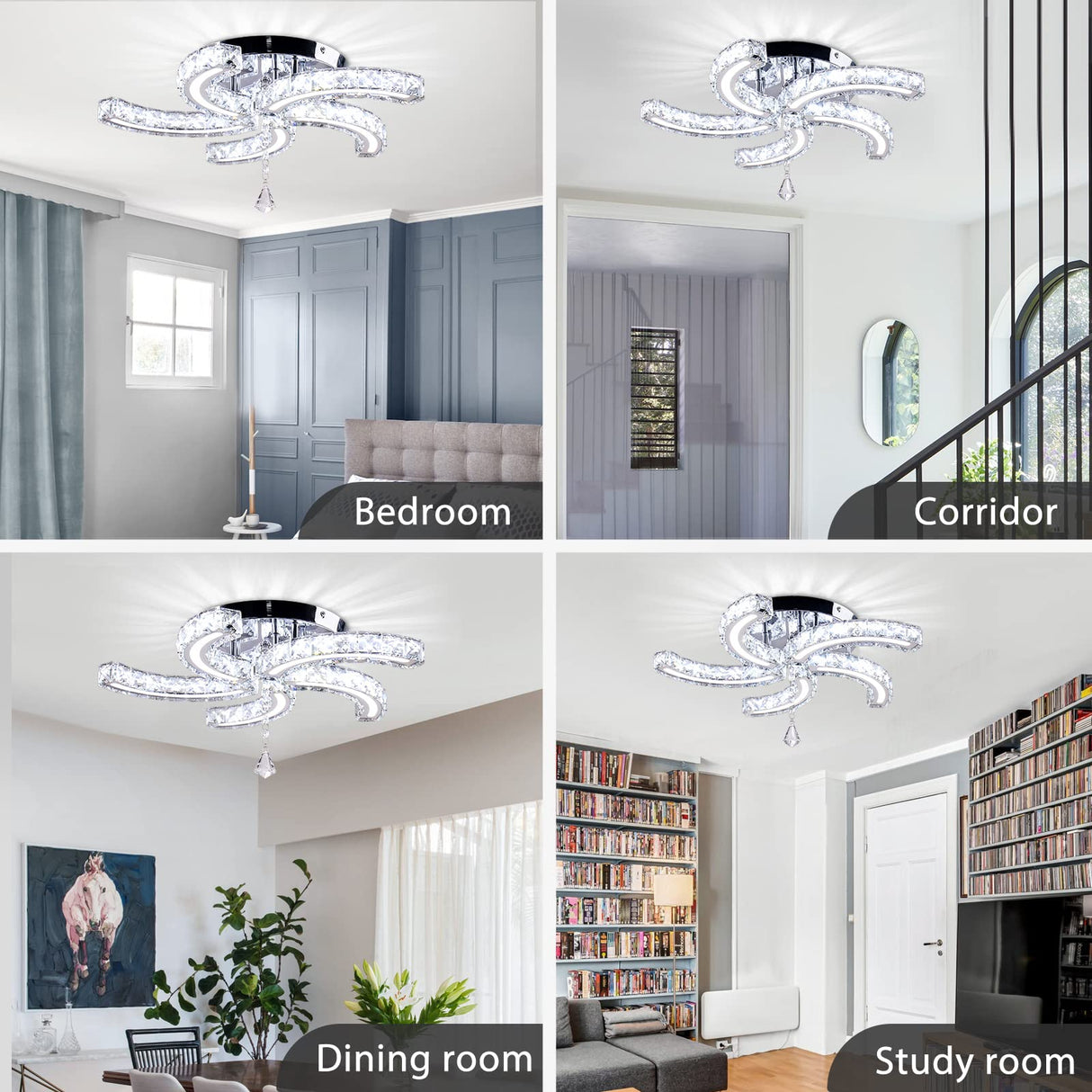 Cainjiazh Modern Crystal Chandeliers Acrylic Crystal Led Ceiling Light Fixtures Arm Pendant Lighting Stainless Steel Ceiling Lamp Hanging Lights for Living Room Dining Room Bedroom (Cold White) Cainjiazh