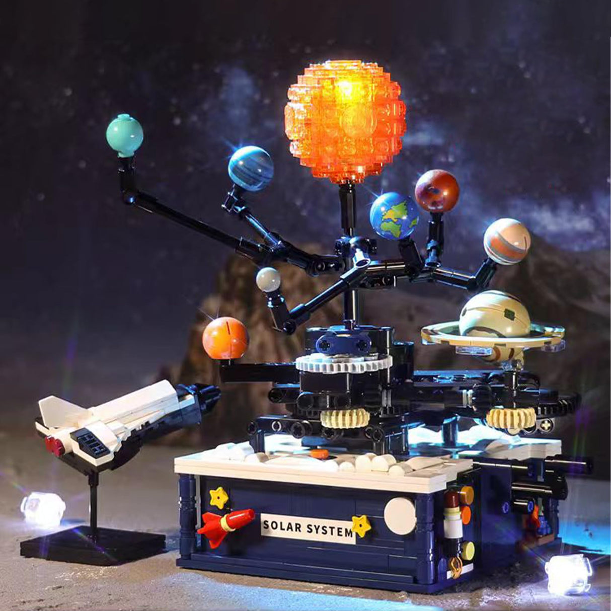 Rotating Solar System Building Blocks with Light Toy, Children's Education STEM Experiment Toy, Astronomical Science Toy, with Rocket Model, Gift for Boys 8-14 Years Old, 775 Piece Building Blocks Set CAEROKEERL