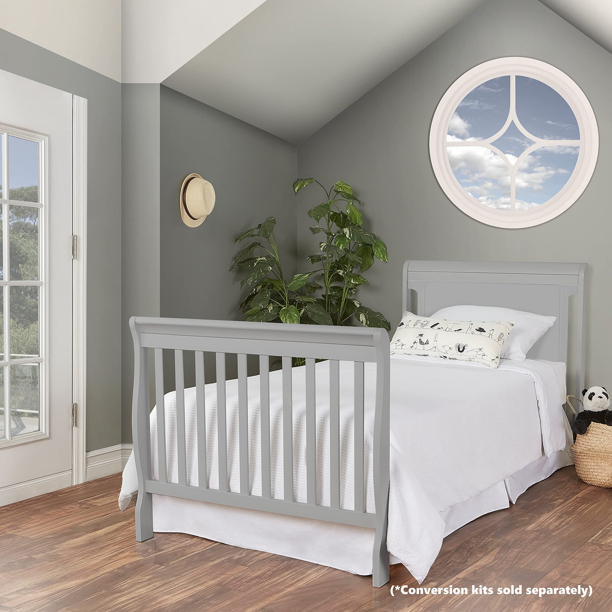 Dream On Me Aden 4-in-1 Convertible Mini Crib In Grey, Greenguard Gold Certified, Non-Toxic Finish, New Zealand Pinewood, With 3 Mattress Height Settings Dream On Me