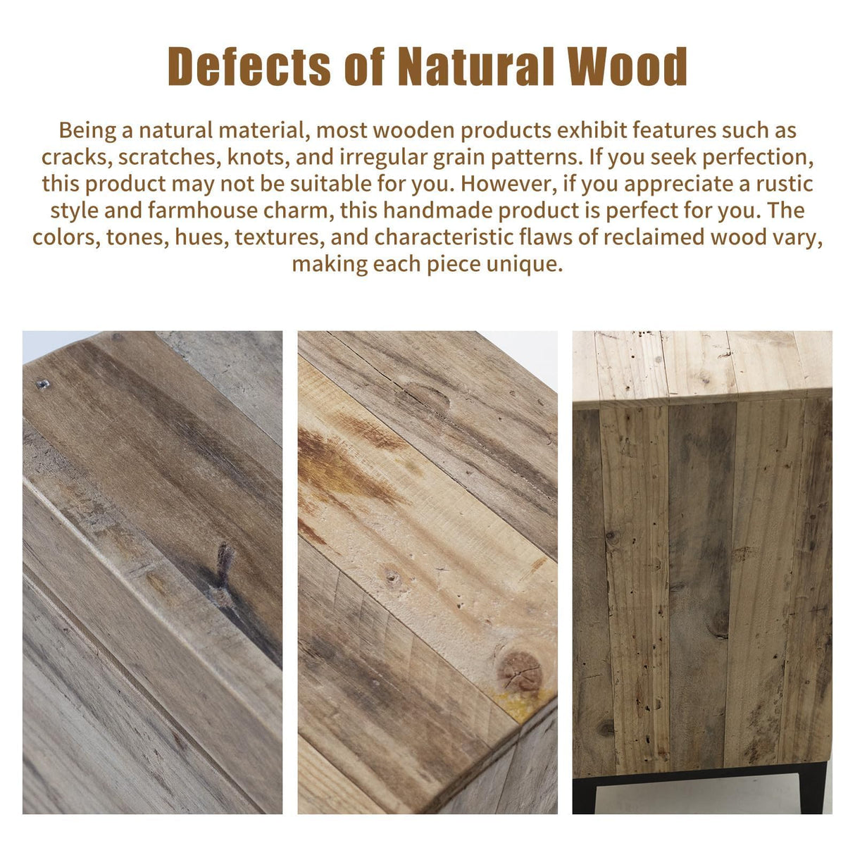 Wnutrees Farmhouse Nightstand Solid Wood Bedside Table with 3-Drawers Bedside End Tables Storage for Living Room, Hallway, Handmade Distressed, Natural, Set of 2 Wnutrees