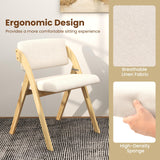 Giantex Folding Dining Chairs Set of 2, Upholstered Wooden Folding Chair 2 Pack, Portable Kitchen Chairs with Padded & Seat Backrest, Accent Chairs for Wedding Picnic Party, No Assembly, Natural Giantex