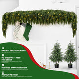 2PCS 9FT Pre-lit Christmas Cedar Garland with 100 Lights, Full 240 Pine Branches, Realistic Faux Garland Artificial Greenery for Fireplace Table Mantle Wall Indoor Outdoor Winter Holiday Decorations FAJUNZH