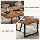 Tribesigns 8FT Large Conference Table for 10 People, Industrial 94.5-Inch Meeting Table with Two Grommets, Rectangular Podcast Training Table for Home Office, Studio, Business, 2 PCS Tribesigns