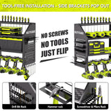 YFFSRJDJ Power Tool Organizer Wall Mount with Charging Station – King of the Garage, 4 Drill Holders, Heavy Duty Cordless Tool Rack with 4-Outlet Power Strip, Gifts for Him, Birthday Gifts for Men YFFSRJDJ