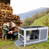 PETSFIT Guinea Pig House Leak Proof Design, Spruce Wood Rabbit Hutch with Bottom Net Hideout for Rest and Ramp for Enter and Out Solid Grey Petsfit