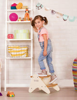 B. toys- B. spaces- Step Stool for Kids – Ivory & Wood Stepping Stool for The Bedroom, Bathroom, Kitchen – Furniture for Toddlers – Peek-A-Boost – 2 Years + B. toys