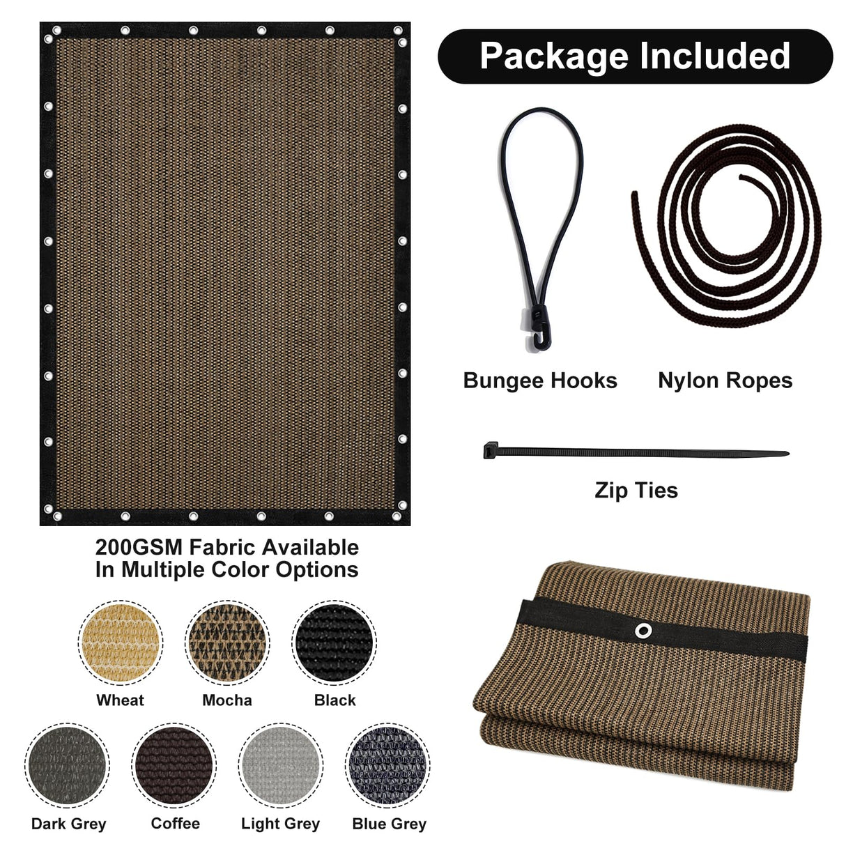 Artpuch 90% Sun Shade Cloth, 10 x 14 FT Pergola Shade Cover Canopy with Grommets, Sun Screen Fabric Tarp for Patio, Outdoor, Garden, Backyard, Mocha Artpuch