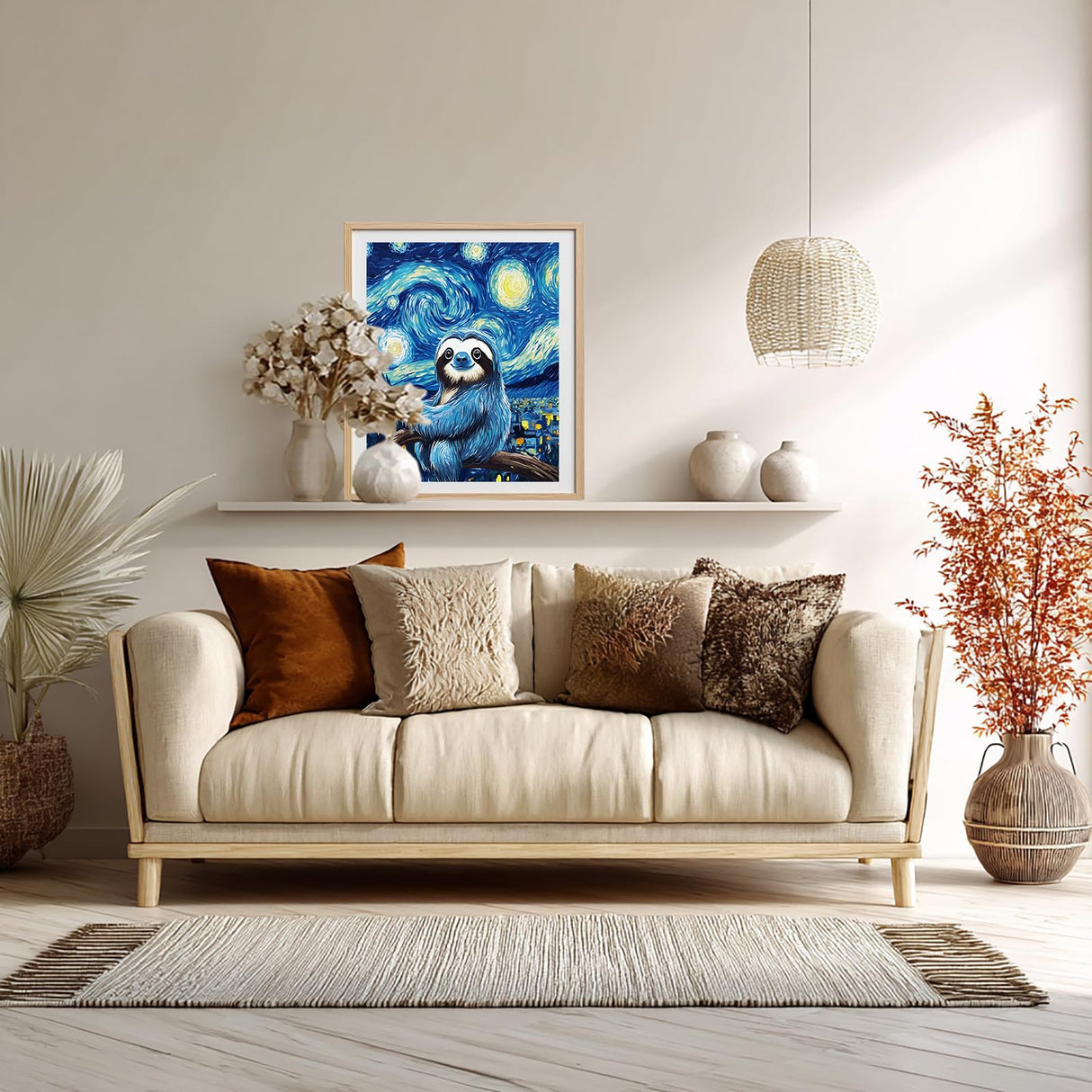 Sloth Sitting on a Tree Trunk Paint by Number Kits for Adults, Starry Night Scenery Paint by Number for Beginner, Funny Animal Acrylic Oil Painting for Gift Home Wall Decor(16×20inch, Unframe) ARNLRDYA