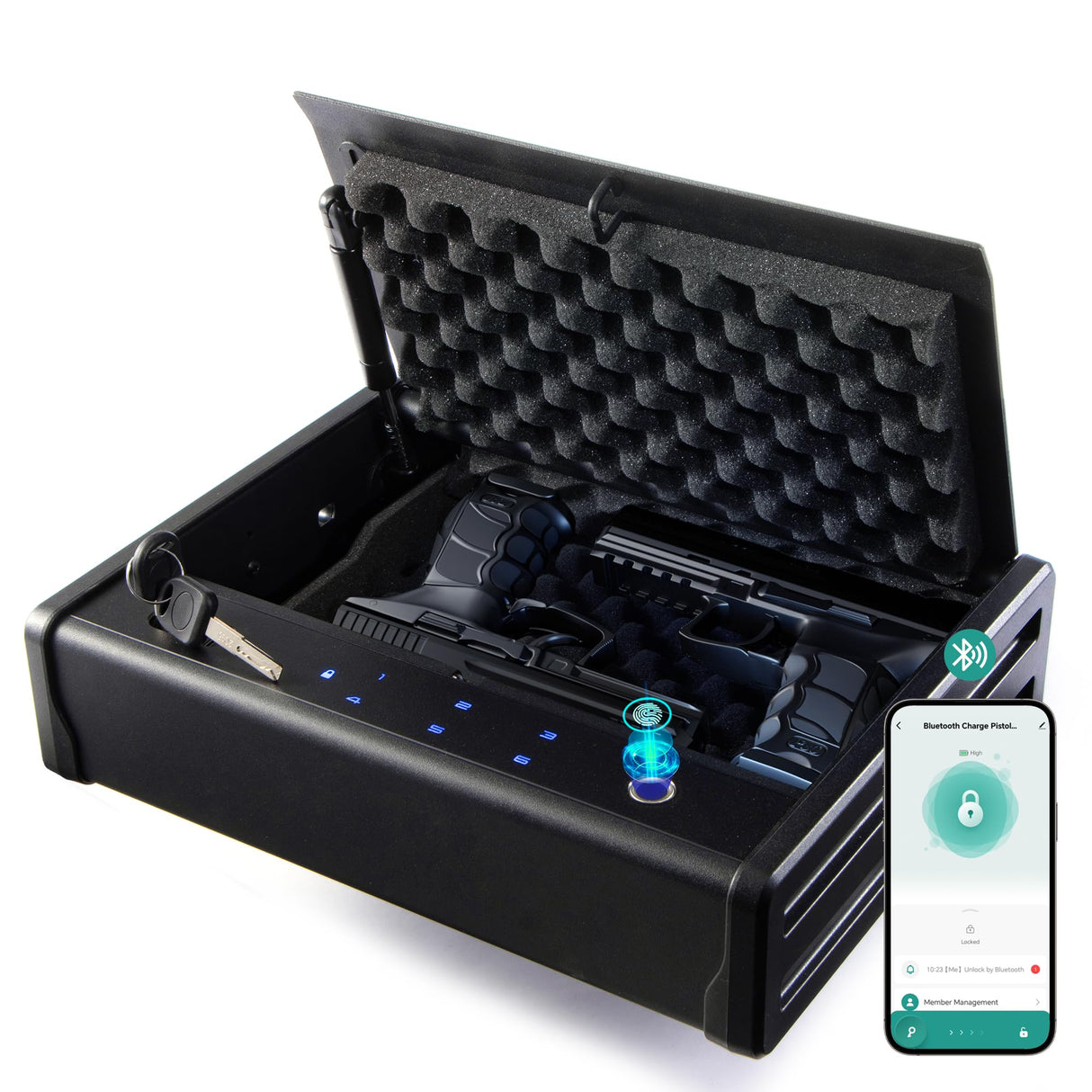 NASTAIS Biometric Fingerprint Gun Safe Pistol Safe 4 Ways 0.1S Quick Access, Fingerprint/Passcode/Key/App Unlock with Rechargeable Battery, Large Capacity Handgun Safe for 2 Pistols NASTAIS