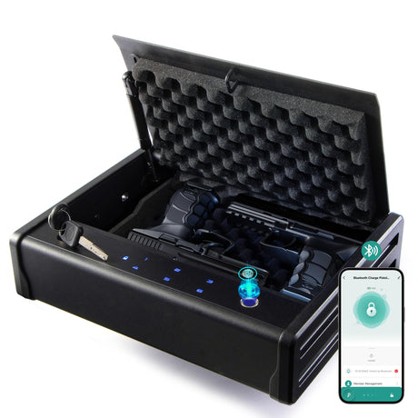 NASTAIS Biometric Fingerprint Gun Safe Pistol Safe 4 Ways 0.1S Quick Access, Fingerprint/Passcode/Key/App Unlock with Rechargeable Battery, Large Capacity Handgun Safe for 2 Pistols NASTAIS