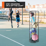 Vertical Ball Storage Rack, Wall-Mounted Garage Sports Equipment Organizer, Soccer Ball, Volley Ball, Football, and Basketball Holder, Space-Saving Vertical Ball Rack for Garage, Gym, or Playroom Modern Innovations