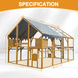 Large Wooden Chicken Coop Run with Waterproof Cover - Heavy-Duty Predator-Proof Poultry House for 10-12 Chickens, Ducks, Rabbits | 110" L x 75.2" W x 72.54" H Playpen | Easy Assembly 110-Inch Sun koery