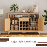 VDNEND 45.7” Wine Cabinet，Farmhouse Home Coffee Bar Sideboard Buffet Cabinet Liquor Storage with 9 Wine Racks & 2 Doors for Kitchen, Living and Dining Room (1, Natural) VDNEND