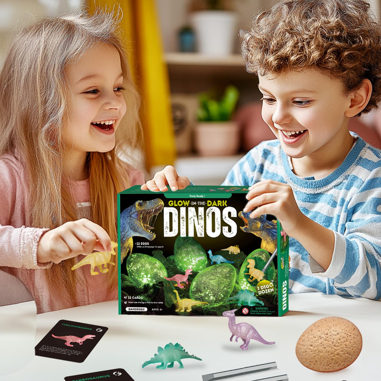 Gamerside Dino Eggs Dig Kit, 12 Glow in The Dark Dinosaur Eggs Dig Kit Excavation Set, Dinosaur Toys for Kids 6-8 8-12, Educational STEM Archaeology Science Kits - Easter Gift for Boys Girls Gamerside