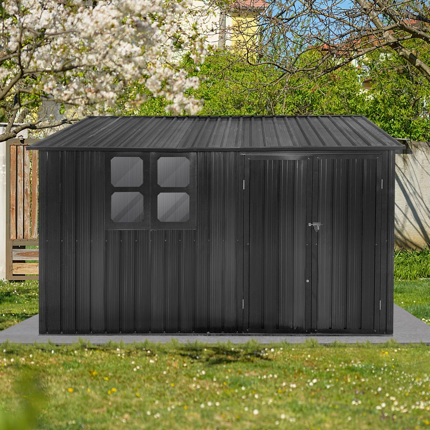 Jintop 10x12 FT Metal Garden Sheds,Outdoor Storage Shed with Waterproof Roofs and Lockable Doors,Clearance Tool House w/Punched Vents,Aluminum Frames Box for Storing Bicycles,Lawnmowers,Dark- - WoodArtSupply