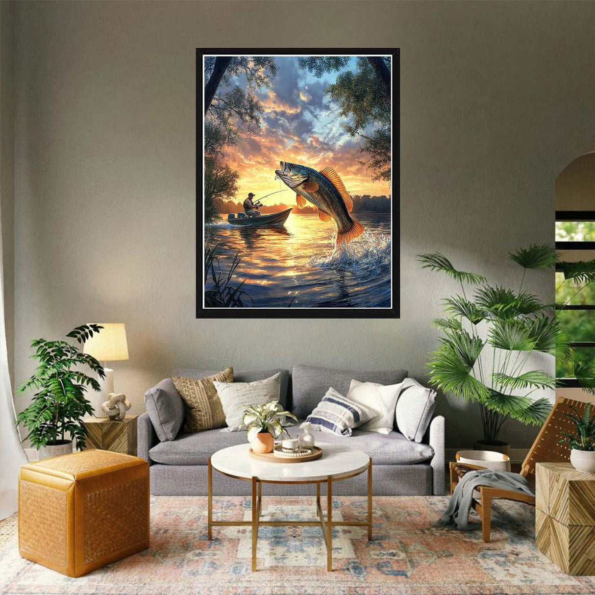 VAIIEYO 5D DIY Diamond Art Kits for Adults Fish, Diamond Painting Fisherman, Diamond Art Full Drill Round Rhinestone Craft Canvas for Home Wall Decor Gift 12x16 inch-74 VAIIEYO