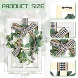 2 Pieces Farmhouse Wall Decor Wood Window Frame with Eucalyptus Wreath Rustic Farmhouse Decor Living Room Farmhouse Wall Art Plaid Bow Wood Window Decor Wooden Wall Pediments, 13. 8 x 8.9 Inch, White Namalu