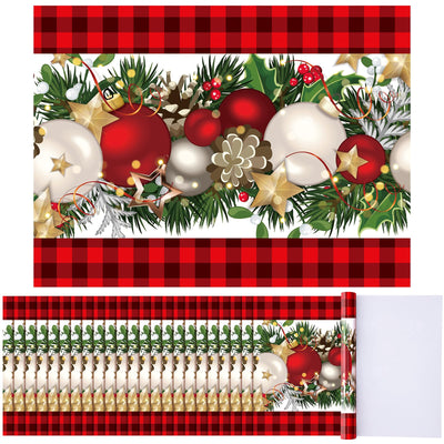 Fulmoon 50 Pcs Christmas Paper Placemats 12'' x 16'' Disposable Place Mats Decorative Xmas Placemats Buffalo Plaid Christmas Ball Table Mats for Parties Luncheon Dinner Decoration