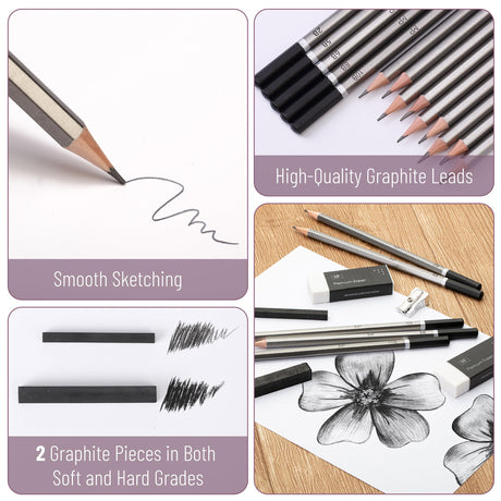 Mr. Pen- Sketch Pencils for Drawing, 19 Pcs, With Graphite Sticks, Erasers and Sharpener, Art Pencils for Sketching, Back to School Supplies Mr. Pen
