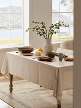 YZJZEDS Linen Tablecloth for Rectangle Table 60x84 Inch Natural, Farmhouse Style Neutral Tablecloth, Water Resistant Burlap Tablecloths for Dining Table Farmhouse Kitchen YZJZEDS