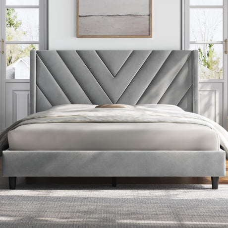 Yaheetech Full Bed Frame Upholstered Platform Bed with Wing Side Tufted Headboard/Sturdy Wooden Slat Support/No Box Spring Needed/Mattress Foundation,Light Gray Full Bed Yaheetech