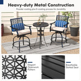 COSTWAY Outdoor Bar Chair Set of 4, 24.5 Inch Swivel Counter Height Bar Stools with Footrest, Seat Cushions & Lumbar Pillows, Metal Dining Bar Chairs for Patio, Backyard, Poolside (4) COSTWAY