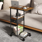 C Shaped Sofa Side Table: Couch End Table with Drawer - Bedside Table with Wheels - 19.7''L x 11.8''W x 28''H - C Mobile Tables with Storage Basket for Living Room Bedroom Sonyabecca