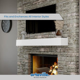 Ortaville Fireplace Mantel, Modern Design, Matte Lacqeur Finish, Wall-Mounted Floating Shelf (72", White) Ortaville