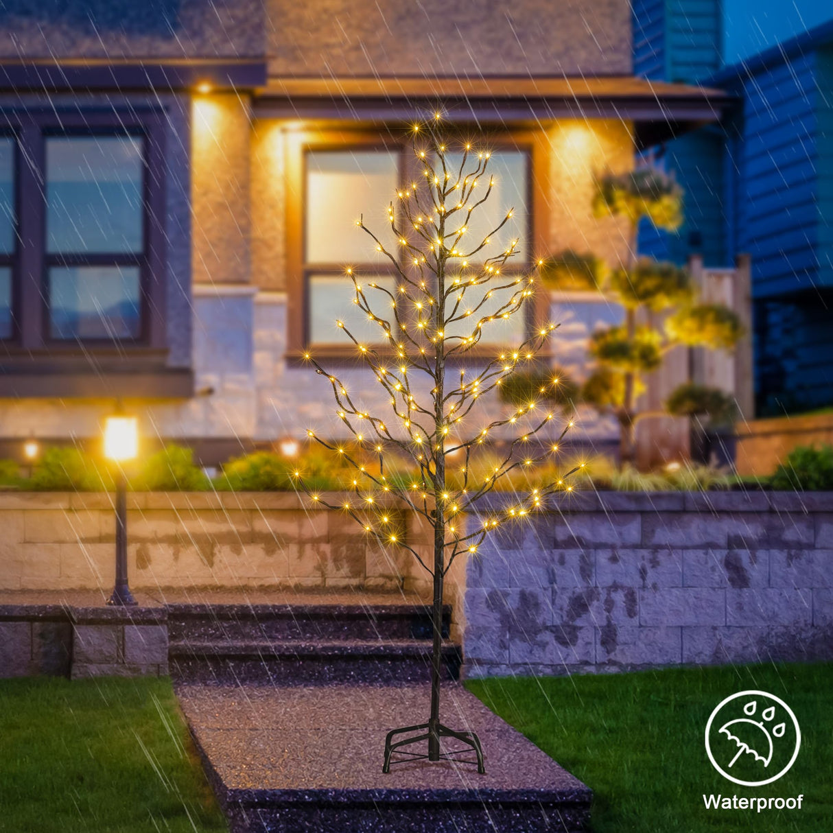 LIGHTSHARE 5FT 200L Lighted Star Light Tree,Warm White, Brown Branch Decoration Light,Home/Festival/Party/Christmas,Indoor and Outdoor Use LIGHTSHARE