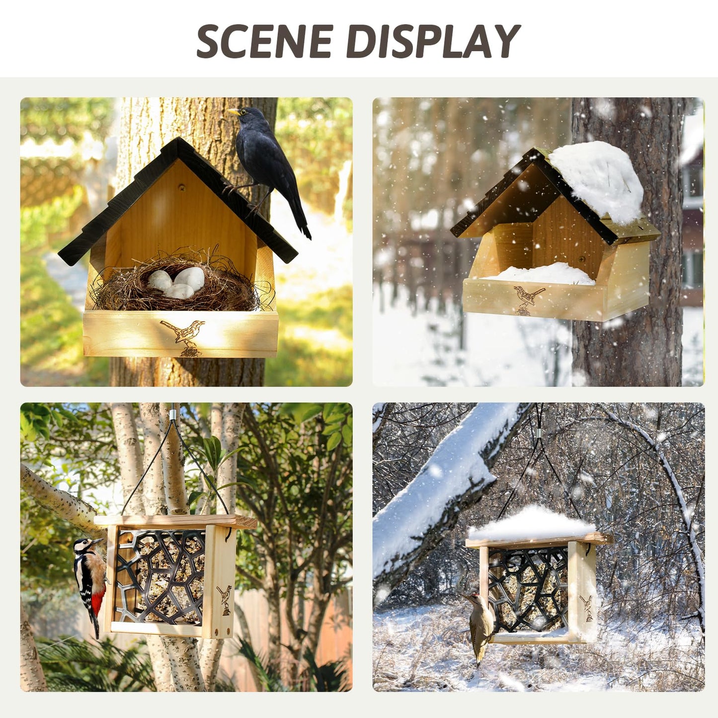 Cedar Open Nesting Box - Cardinal Swallow Bird House Shelter Shelf -Suet Cake Bird Feeder - Birdhouse for Pheobe,Blackbird,Robins,Doves DIY Birdhouse Feeder Kits for Adults.