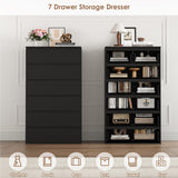 FOTOSOK 7 Drawer Dresser, Black Dresser Tall Dresser, 23.6W x 15.7D x 46.7H in Black Chest of Drawers with Large Storage Space for Home FOTOSOK