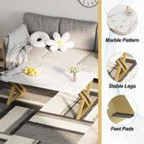Wolawu Coffee Table Living Room Table White Center Table, Simple Modern Faux Marble Rectangular Tea Tables with Sturdy Gold Metal Frame,Industrial Wooden Coffee Table for Bedroom Home Office Wolawu