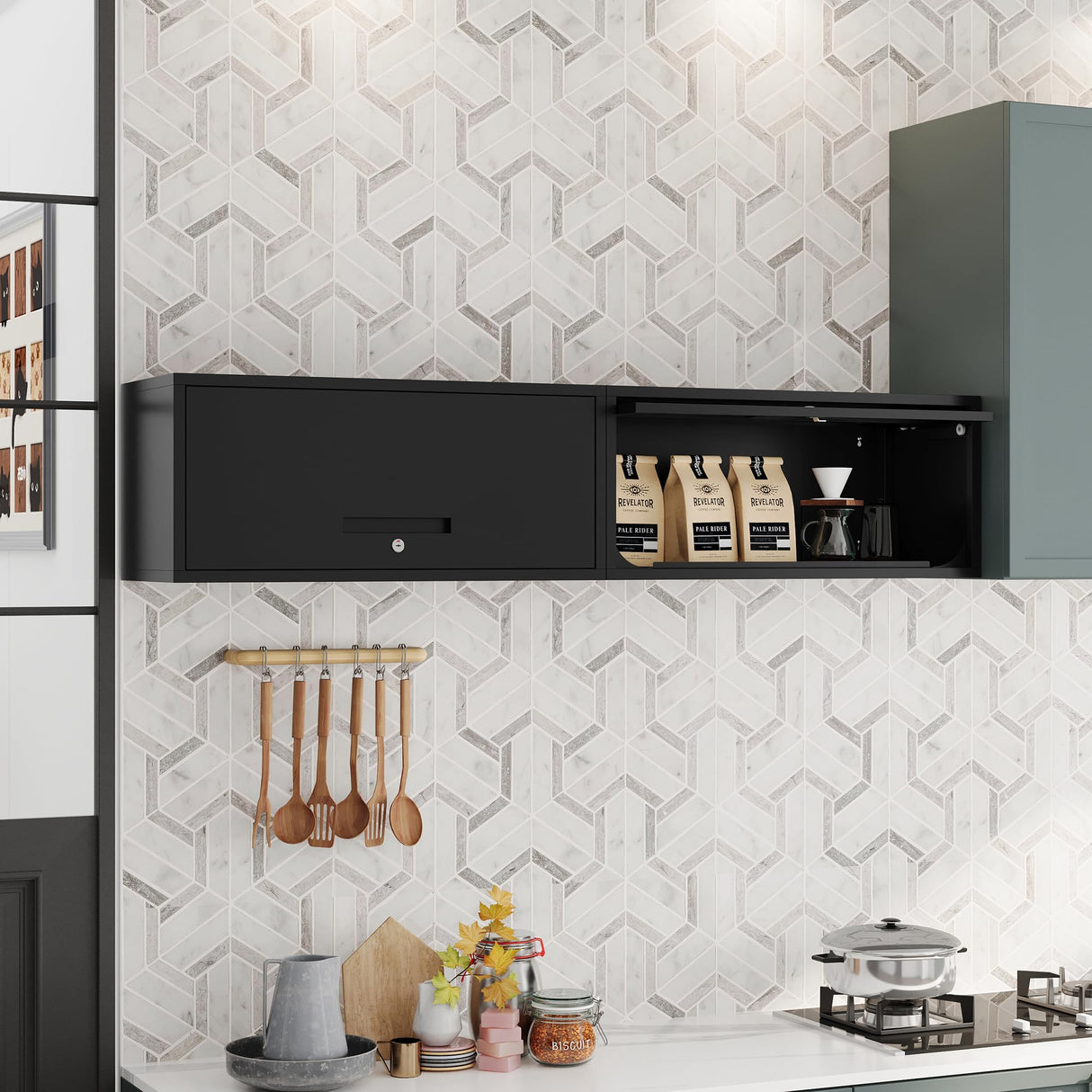 Fesbos Metal Storage Cabinet Black Wall Cabinets with Locking Door - Wall Mounted Storage Cabinet for Garage Warehouse Home Office - Assembly Required Fesbos