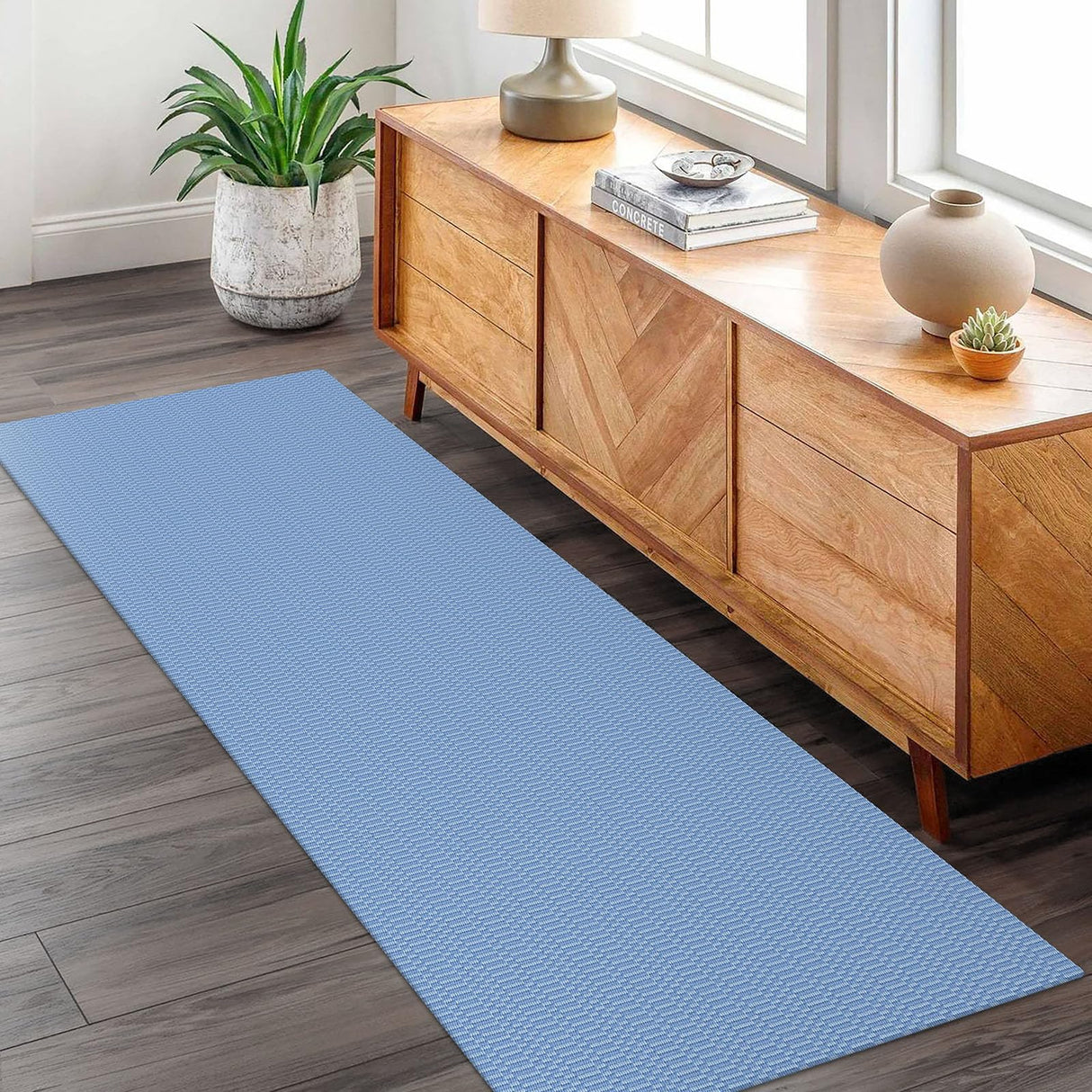 KOZYFLY Washable Runner Rug 2x6 Ft Runners for Hallways Kitchen Runners with Rubber Backing Braided Cotton Entryway Runner Indoor, Carpet Runners for Hallway Kitchen Entryway Bedroom, Blue KOZYFLY
